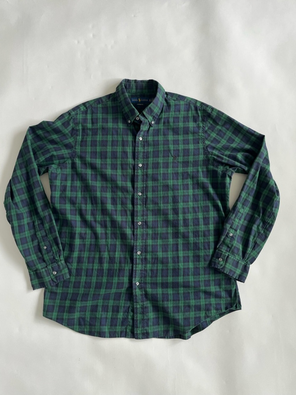 Ralph Lauren Men's Green & Navy Plaid Button-Down Shirt